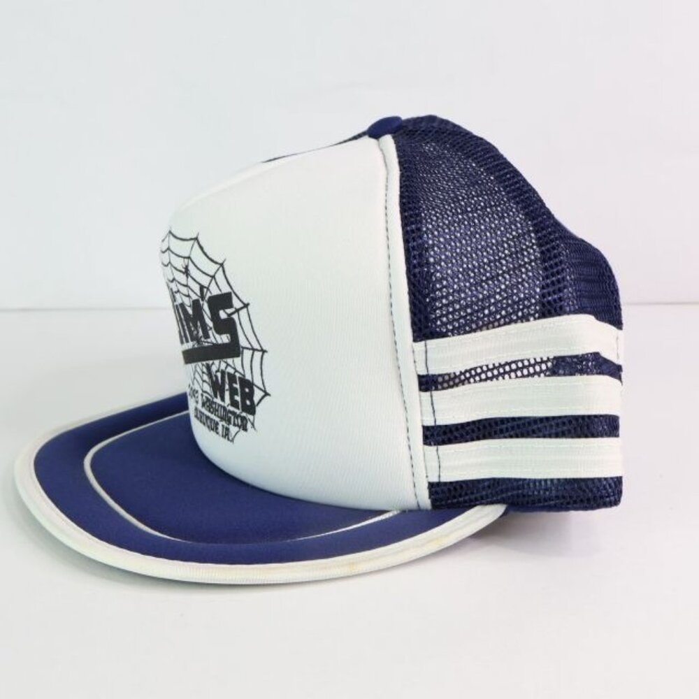 Vintage Jim's Web Tavern Hat Men's Dubuque IA 3 Stripe Mesh Trucker Cap Snapback - Picture 2 of 7